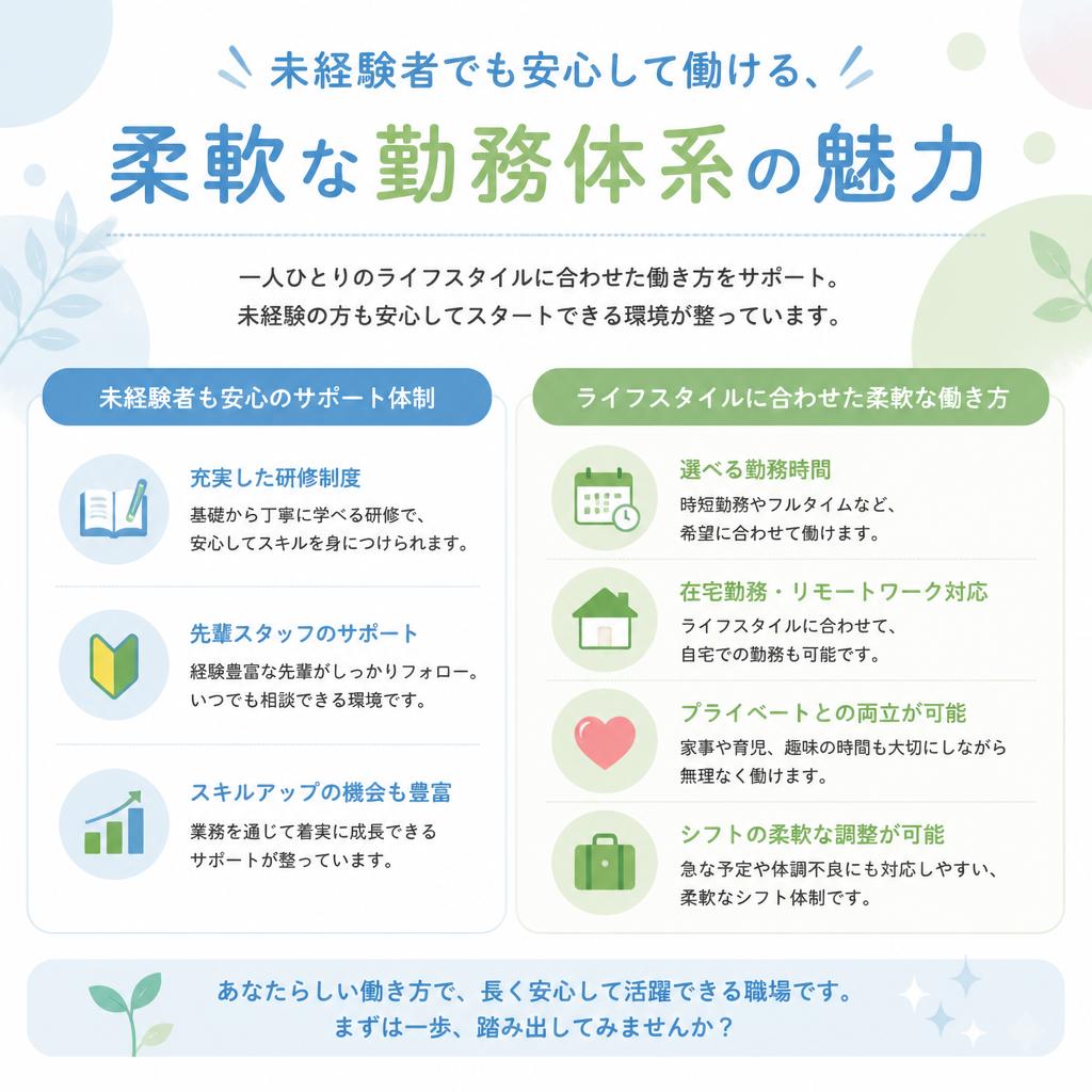 未経験者でも安心して働ける、柔軟な勤務体系の魅力