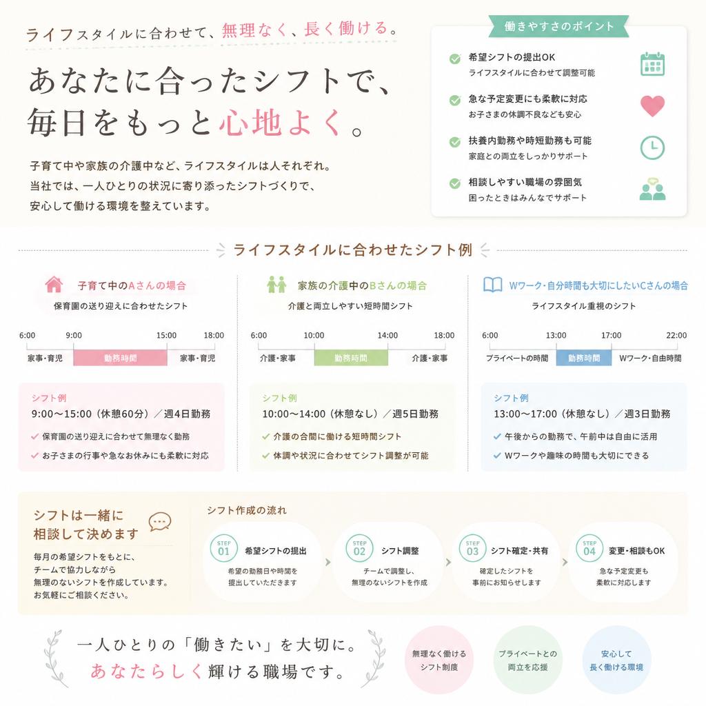 ライフスタイルに合わせたシフト調整