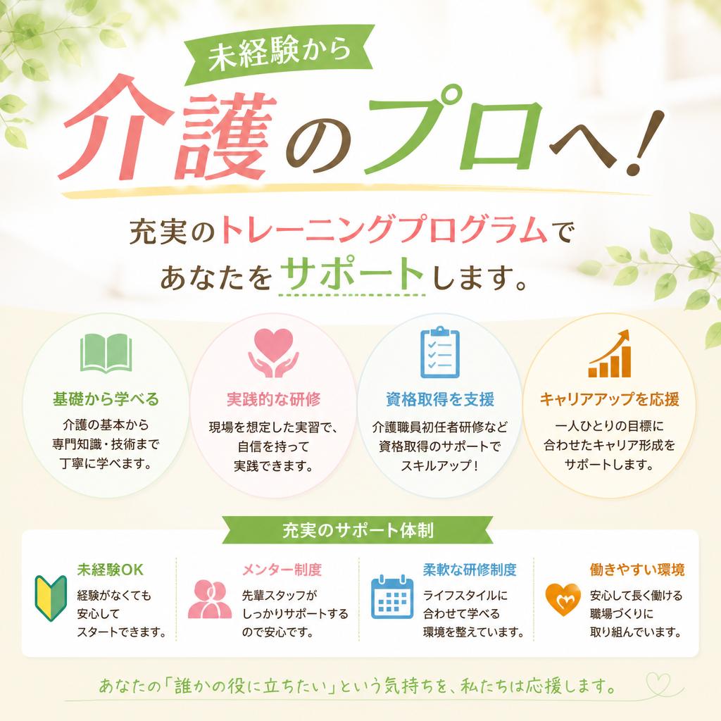 未経験から介護のプロへ！充実のトレーニングプログラムであなたをサポートします。