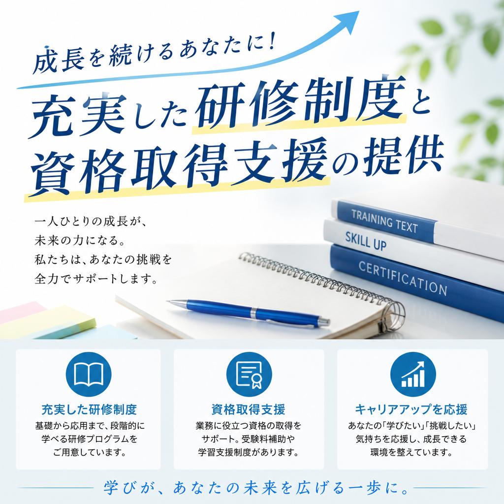成長を続けるあなたに！充実した研修制度と資格取得支援の提供